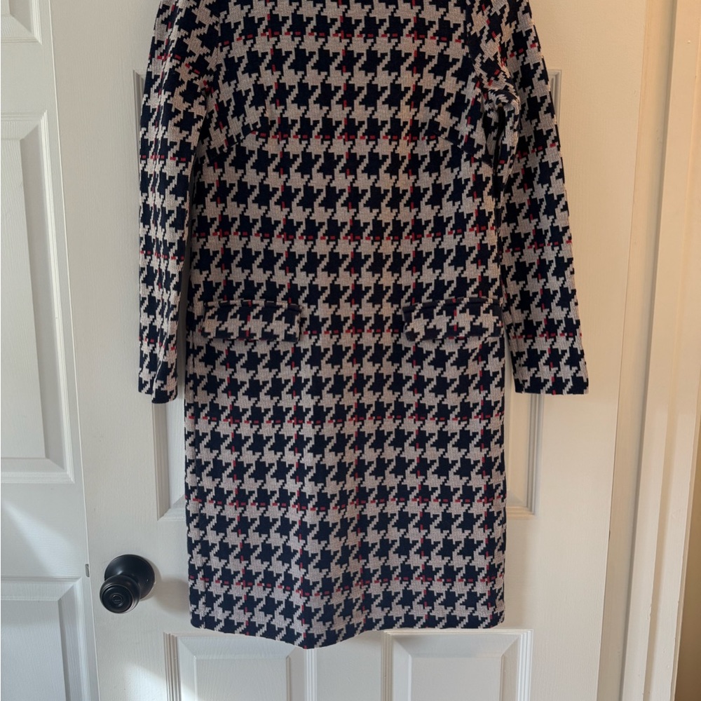 Boden Blue and Gray Sheath Dress Long Sleeve Crew Neck